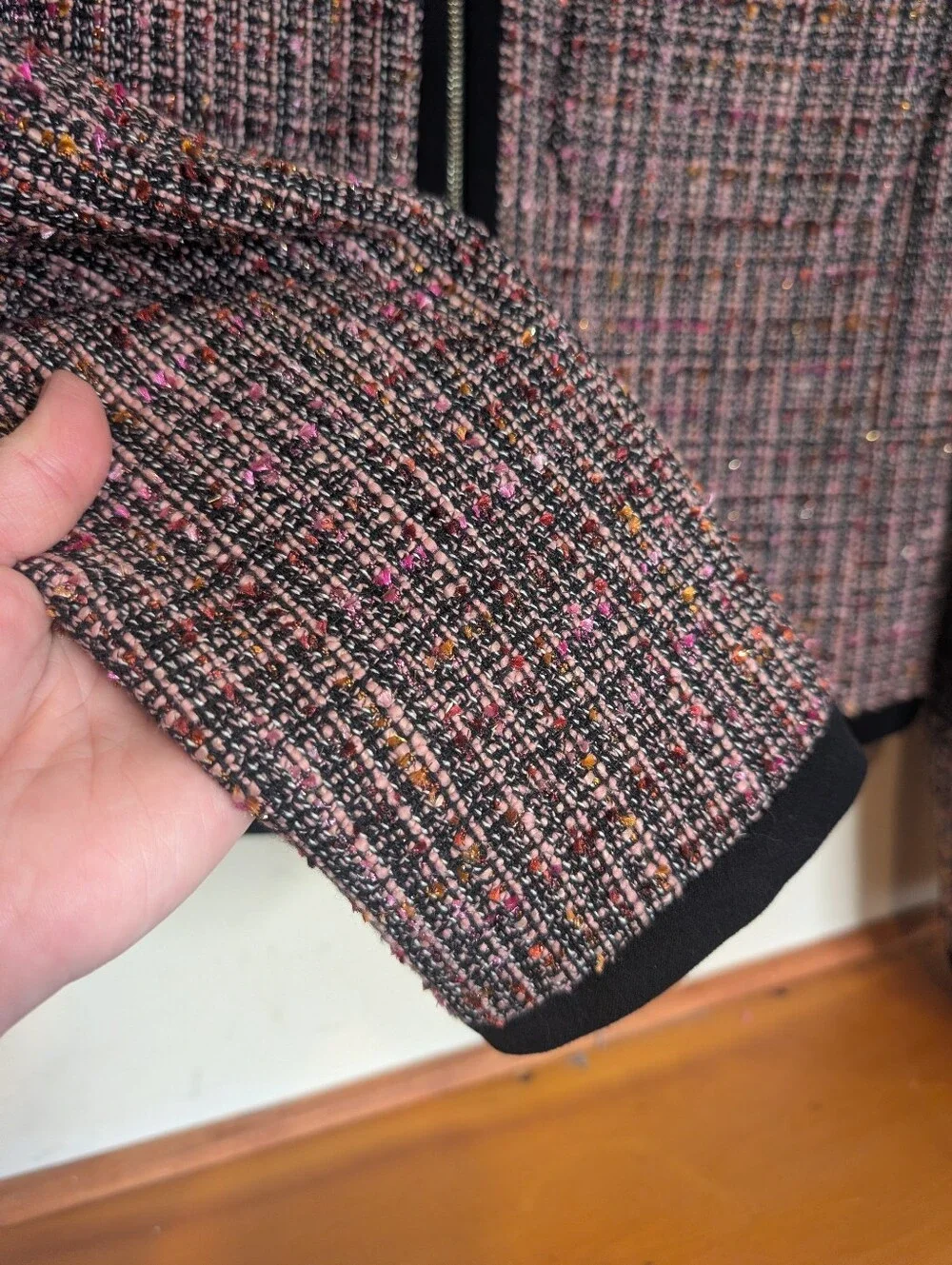 Kate Spade NY Puff Sleeve Tweed Jacket Black Multi Pink Metallic Size 6 $495